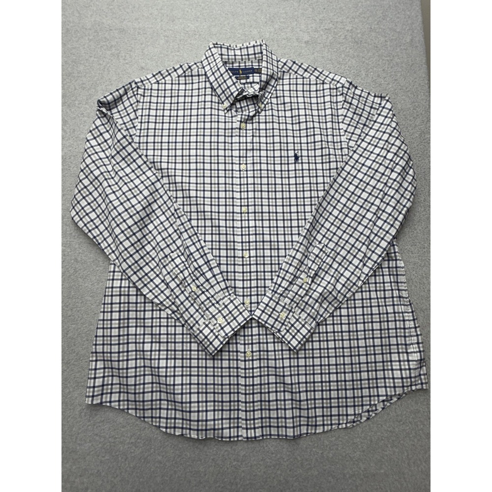 Ralph Lauren Mens 2XL Blue Check Long Sleeve Button Down Stretch Performance